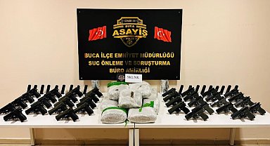İzmir'de silah kaçakçılarının evinde 13 kilo uyuşturucu ele geçirildi