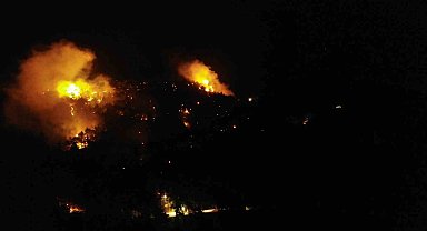 Çanakkale'de gece başlayan orman yangını havadan görüntülendi