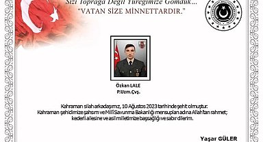 MSB: "Pençe-Kilit operasyonu bölgesinde 1 asker şehit oldu"