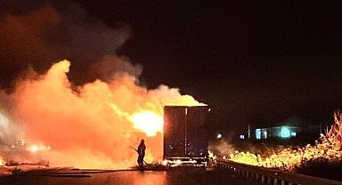 Metal yüklü tırın dorsesi alevlere teslim oldu