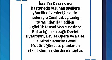 Kültür ve Turizm Bakanlığına bağlı etkinlikler 3 günlük yas nedeniyle durduruldu