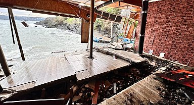 Dalgaların vurduğu Sarıyer Garipçe'deki son durum havadan görüntülendi