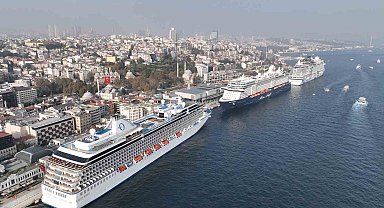 İstanbul'da dev yolcu gemisi yoğunluğu dron kamerasına yansıdı