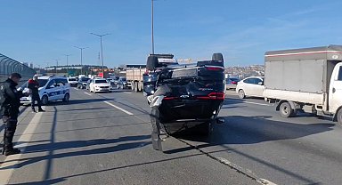 TEM Otoyolu'nda takla atan araçtaki çiftin burunları bile kanamadı