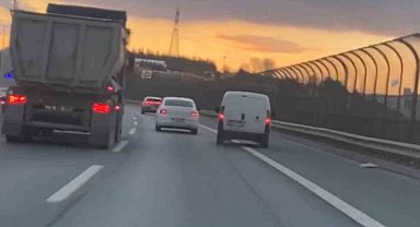 TEM'de "makas" dehşeti: Emniyet şeridine girip sürücülerin canını hiçe saydı