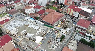 Ümraniye'de çökme oluşan metro şantiyesi havadan görüntülendi