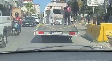 Pendik'te çekiciyle tehlikeli yolculuğa para cezası