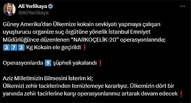 Narkoçelik-20 operasyonlarında 373 kilo kokain ele geçirildi