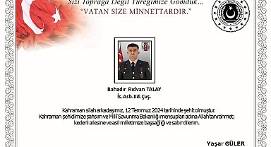 Pençe-Kilit operasyonu bölgesinde bir asker şehit oldu