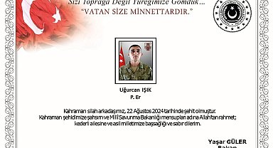 KKTC'de meydana gelen trafik kazasında Piyade Er Uğurcan Işık şehit oldu