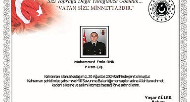 Pençe-Kilit Harekatı bölgesinde Piyade Uzman Çavuş Muhammed Emin Önk şehit oldu