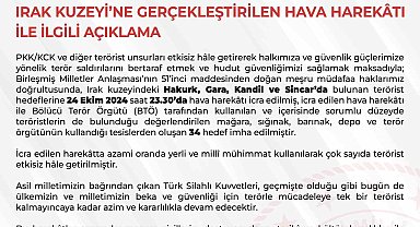 Irak'ın kuzeyine hava harekatı: 34 hedef imha edildi