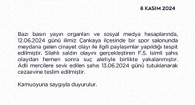 Ankara Emniyeti'nden spor salonunda meydana gelen cinayetle ilgili açıklama